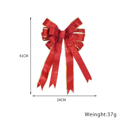 40*24cm Διπλή στρώση Μεγάλο Χριστουγεννιάτικο Φιόγκο Χριστουγεννιάτικο Δέντρο Φιόγκος με Glitter Gold Edge Decor για Xmas Door MapleLeaf Bow Deco