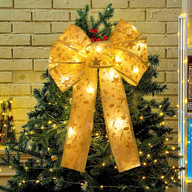 Karácsonyfa LED-es fényű masnis szalag karácsonyi díszek otthoni fa tetejére függő díszek 2025 újévi buli barkács ajándékok kézműves