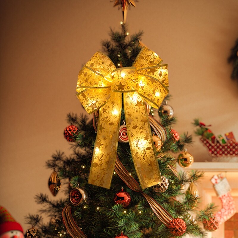 Karácsonyfa LED-es fényű masnis szalag karácsonyi díszek otthoni fa tetejére függő díszek 2025 újévi buli barkács ajándékok kézműves