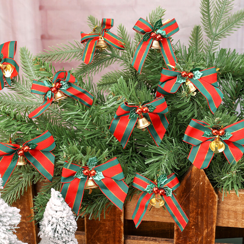 Kalėdų juostelės lankelis pakabukas raudonas žalias poliesterio lankeliai varpelio kabantys papuošalai namo Naujųjų metų vakarėliui Vestuvių „pasidaryk pats“ dekoravimo reikmenys