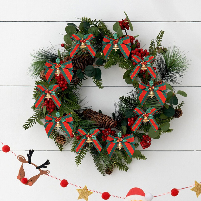 Kalėdų juostelės lankelis pakabukas raudonas žalias poliesterio lankeliai varpelio kabantys papuošalai namo Naujųjų metų vakarėliui Vestuvių „pasidaryk pats“ dekoravimo reikmenys