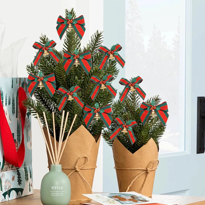 Kalėdų juostelės lankelis pakabukas raudonas žalias poliesterio lankeliai varpelio kabantys papuošalai namo Naujųjų metų vakarėliui Vestuvių „pasidaryk pats“ dekoravimo reikmenys