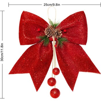 30 см червен лък Коледна украса Коледно дърво Висулка Орнамент за домашен декор Navidad Новогодишно парти 2025 Направи си сам Аксесоари за подарък