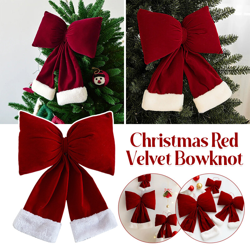 Craciun, catifea rosie mare, pandantiv pentru brad de Craciun, fundita rosie, decorare pentru nunta de Craciun, ornamente pentru casa din fata, pandantiv cu fundita