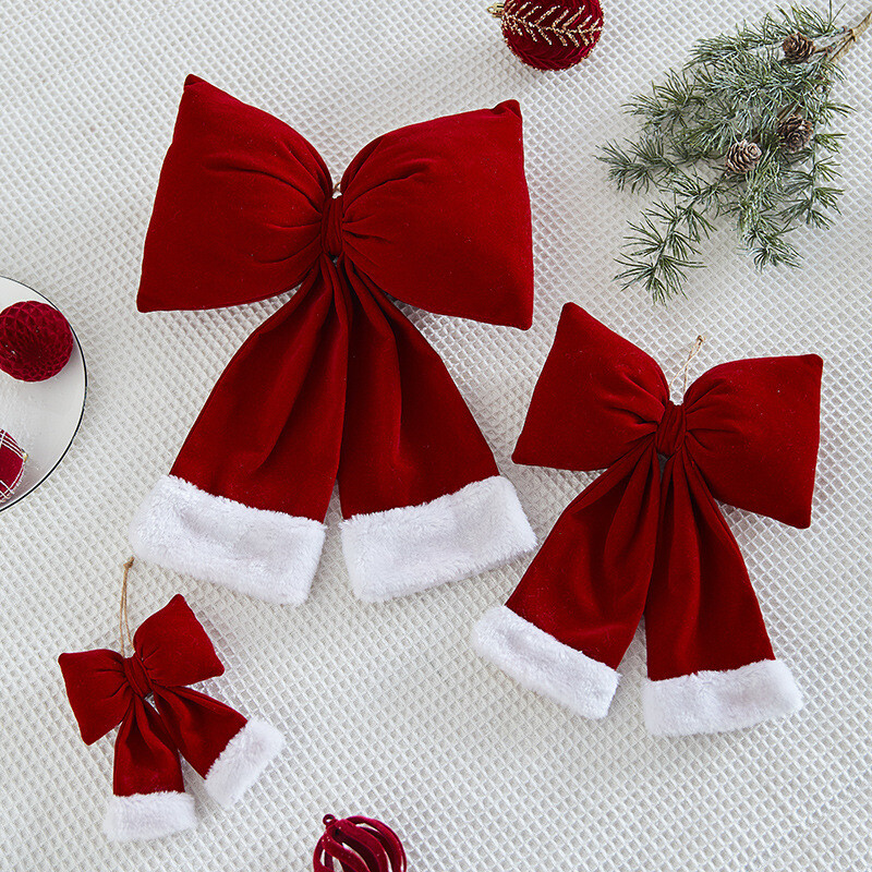 Craciun, catifea rosie mare, pandantiv pentru brad de Craciun, fundita rosie, decorare pentru nunta de Craciun, ornamente pentru casa din fata, pandantiv cu fundita