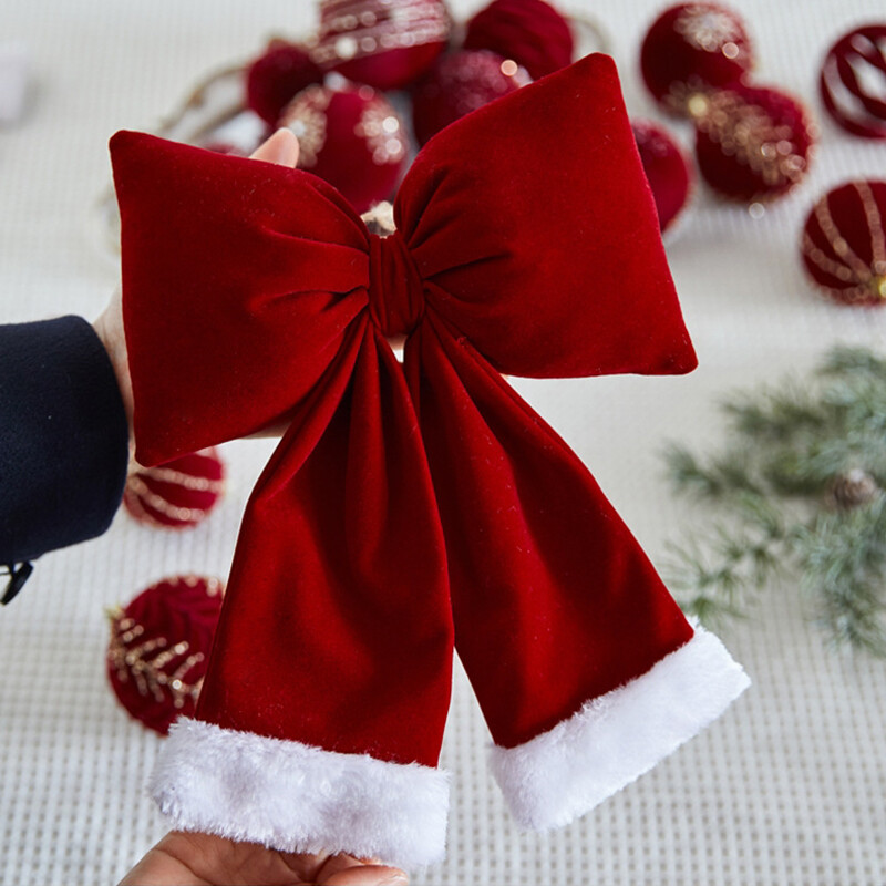 Craciun, catifea rosie mare, pandantiv pentru brad de Craciun, fundita rosie, decorare pentru nunta de Craciun, ornamente pentru casa din fata, pandantiv cu fundita