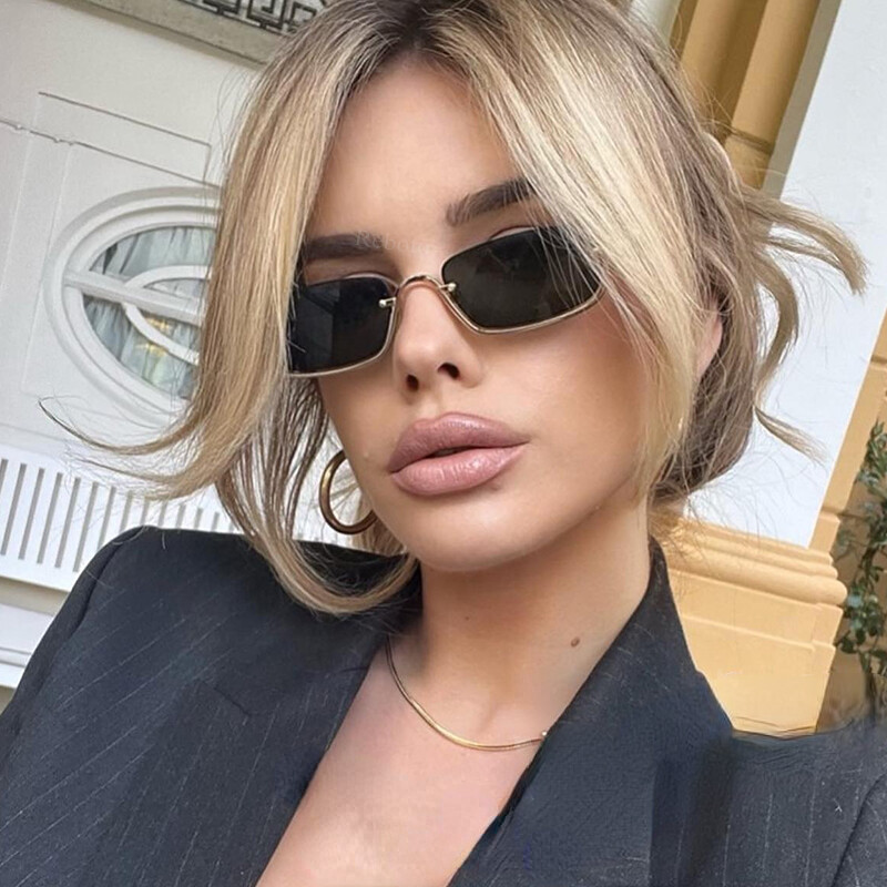 Modes maza kvadrātveida sieviešu saulesbrilles metāla pusrāmja saulesbrilles sievietēm tendence 2024 vintage toņi