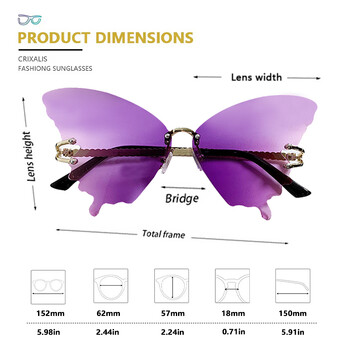 Γυναικεία γυαλιά ηλίου CRIXALIS Fashion Rimless Butterfly 2024 Μοντέρνα γυαλιά ηλίου vintage σχεδιαστών Γυναικεία αποχρώσεις ντεγκραντέ φακού κατά της υπεριώδους ακτινοβολίας