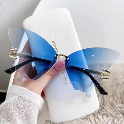 CRIXALIS Ochelari de soare cu fluture, fără rame, pentru femei, 2024, la modă, vintage, de designer, ochelari de soare pentru femei, lentile anti-UV, nuanțe de gradient