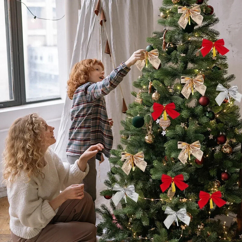 12/120 vnt Kalėdų lankelis, mini raudonas auksinis aksominis lankelis, pakabukas, papuoštas namų vakarėliui Kalėdų eglutė, vestuvių „pasidaryk pats“ amatų dekoravimo reikmenys