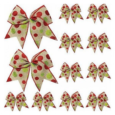 12 bucăți 6 inch decorațiuni cu fundă de Crăciun fundite mari coroană de Crăciun fundă cu sclipici cu puncte ornamente pentru cadouri de Crăciun 2025 fundă