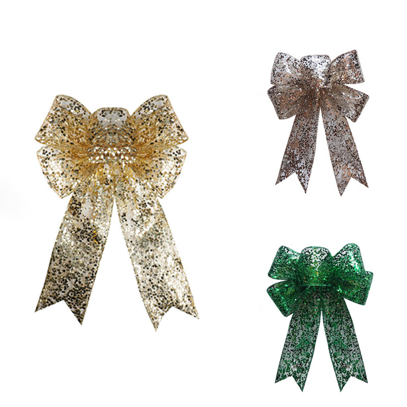 Karácsonyi szalag masni nagy arany flitterek géz Karácsonyi masni karácsonyfa függő függő 2023 karácsonyi parti otthoni díszek