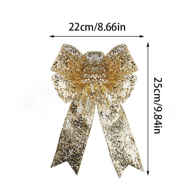 Karácsonyi szalag masni nagy arany flitterek géz Karácsonyi masni karácsonyfa függő függő 2023 karácsonyi parti otthoni díszek