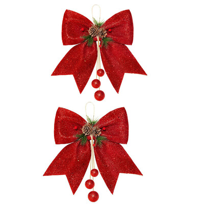 2 db nagy piros arany csillogó karácsonyi szalag masni karácsonyfadísz kézzel készített karácsonyi dísz