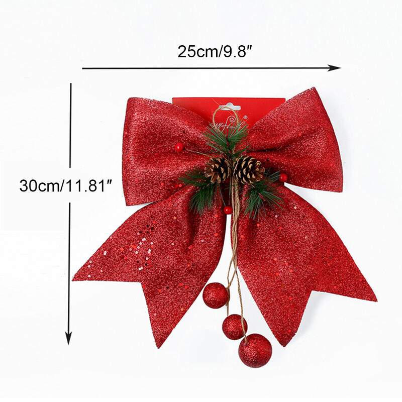 2 db nagy piros arany csillogó karácsonyi szalag masni karácsonyfadísz kézzel készített karácsonyi dísz