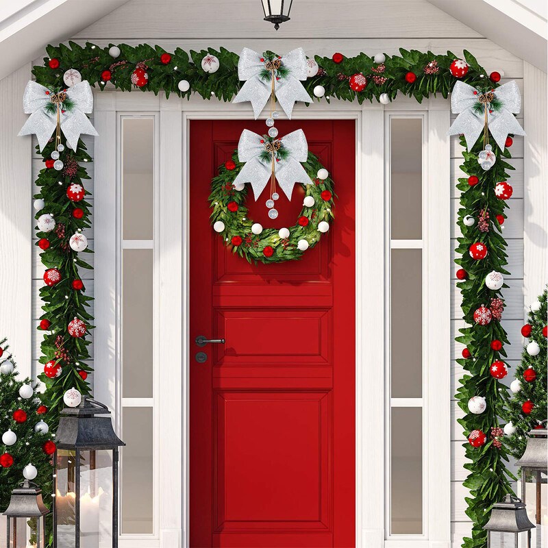 2 db nagy piros arany csillogó karácsonyi szalag masni karácsonyfadísz kézzel készített karácsonyi dísz