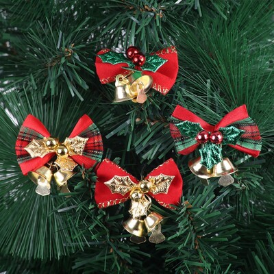 8 paka Ziemassvētku bantīte ar zvaniņiem Xmas Mini Bowknot Amatniecības dāvanu ornaments Ziemassvētku eglītes iekarināms dekors