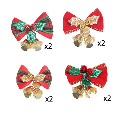 8 pakuotės kalėdinis lankelis su varpeliais Xmas mini Bowknot amatų dovanos papuošalas Kalėdų eglutės kabantys dekoras