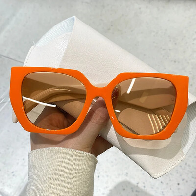 Vintažinio prekės ženklo dizainerio daugiakampiai akiniai nuo saulės Moteriški vyrams Prabangūs madingi akiniai nuo saulės Madingi punk moteriški oranžiniai dideli šešėliai