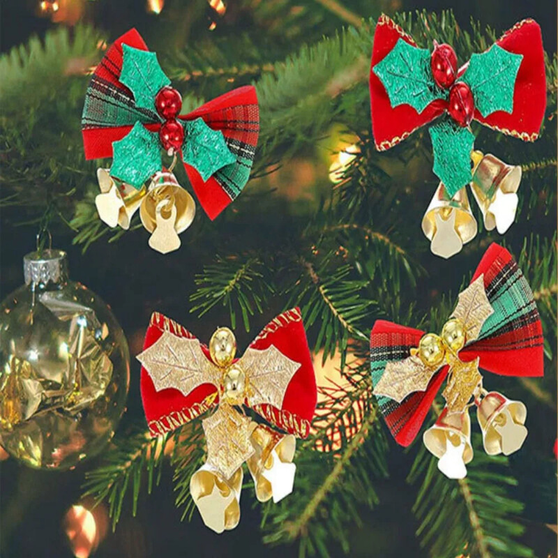 10 DB karácsonyi masni harangokkal Mini masnis karácsonyfa füzér függő díszek Karácsonyi újévi buli díszek
