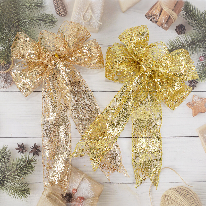 Kalėdų juostelė Bowknot Auksas Sidabras Žalia Spalva Marlė Kalėdų eglutės viršūnėje Pakabinamas pakabukas Namų vakarėlio papuošalai Naujieji Metai Navidad Noel