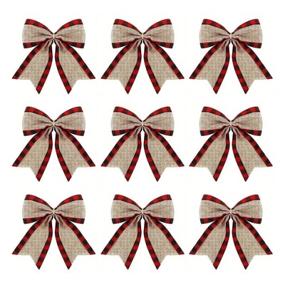 9 τμχ Χριστουγεννιάτικες Φιόγκοι Λινάτσα Καρό Φιόγκος Κόμπος Χριστουγεννιάτικο στεφάνι Φιόγκος Χριστουγεννιάτικες χειροτεχνίες για το σπίτι προμήθειες για πάρτι