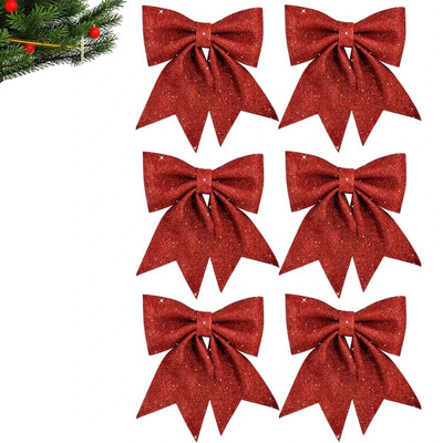 6gab Ziemassvētku loki Mirdzoši spīdīgi Ziemassvētku loki Piekaramie rotājumi Ziemassvētku eglītes Egļu aksesuāri Ziemassvētku dāvanu rotājumi