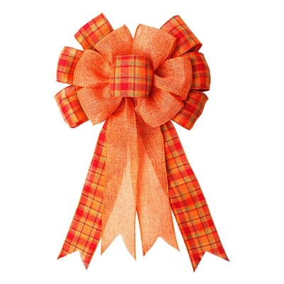 Oranžinė Buffalo Plaid Bow, Padėkos vainiko lankelis Dovanų lankas, skirtas rudens vakarėliui, priekinių durų medžio viršūnės namų dekoravimui