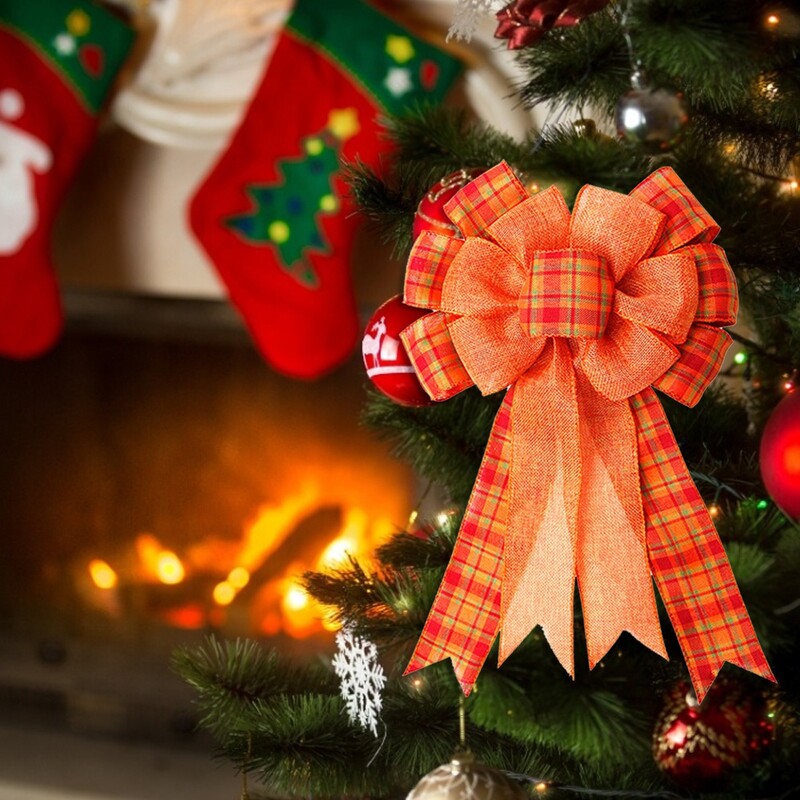 Oranžs bifeļu rūtainais loks, Pateicības vainaga bantīte dāvanu bantīte rudens ballītei priekšdurvju koka virsotne mājas iekštelpu rotājumi