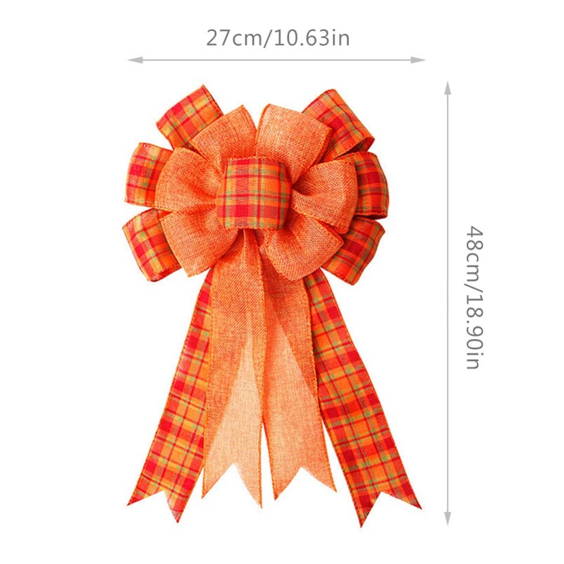 Oranžs bifeļu rūtainais loks, Pateicības vainaga bantīte dāvanu bantīte rudens ballītei priekšdurvju koka virsotne mājas iekštelpu rotājumi