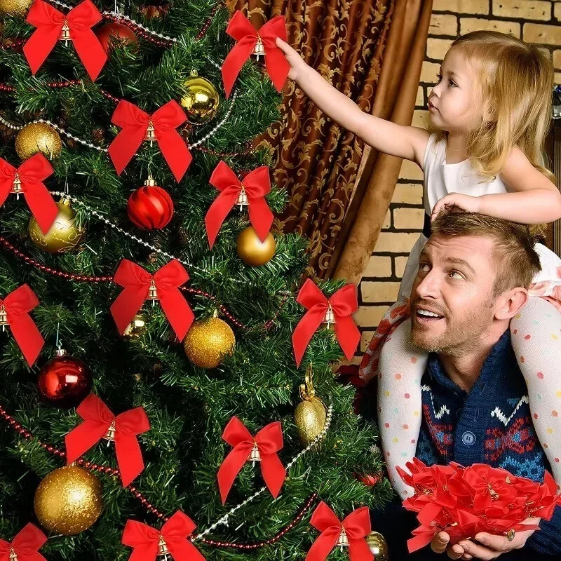 36/12 gab Sarkans Ziemassvētku bantītis Mini sarkans mirdzošas lentes Locītis Ziemassvētku eglīšu rotājumi Dāvanu iesaiņošana DIY Amatniecība Navidad ballīšu mājas dekori