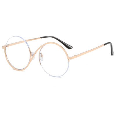 Madingi metaliniai pusiau rėmeliai akiniai vintažiniai akinių rėmeliai moterims S formos asimetrinis plokščias lęšis anti mėlynas lęšių rėmelis