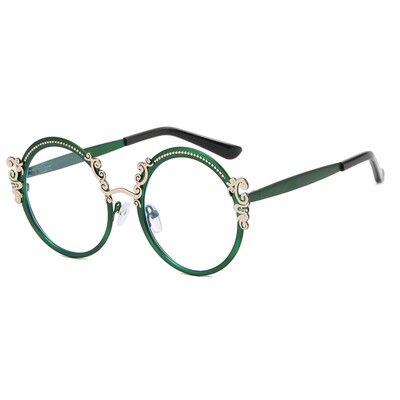 Novi retro cvjetni izrezbareni okrugli okvir za naočale protiv plave svjetlosti Vintage luksuzni metal Opća optika Prozirne leće za čitanje Računalno oko