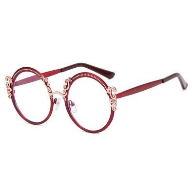 Novi retro cvjetni izrezbareni okrugli okvir za naočale protiv plave svjetlosti Vintage luksuzni metal Opća optika Prozirne leće za čitanje Računalno oko