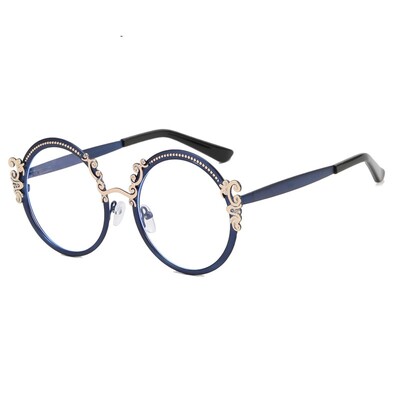 Novi retro cvjetni izrezbareni okrugli okvir za naočale protiv plave svjetlosti Vintage luksuzni metal Opća optika Prozirne leće za čitanje Računalno oko
