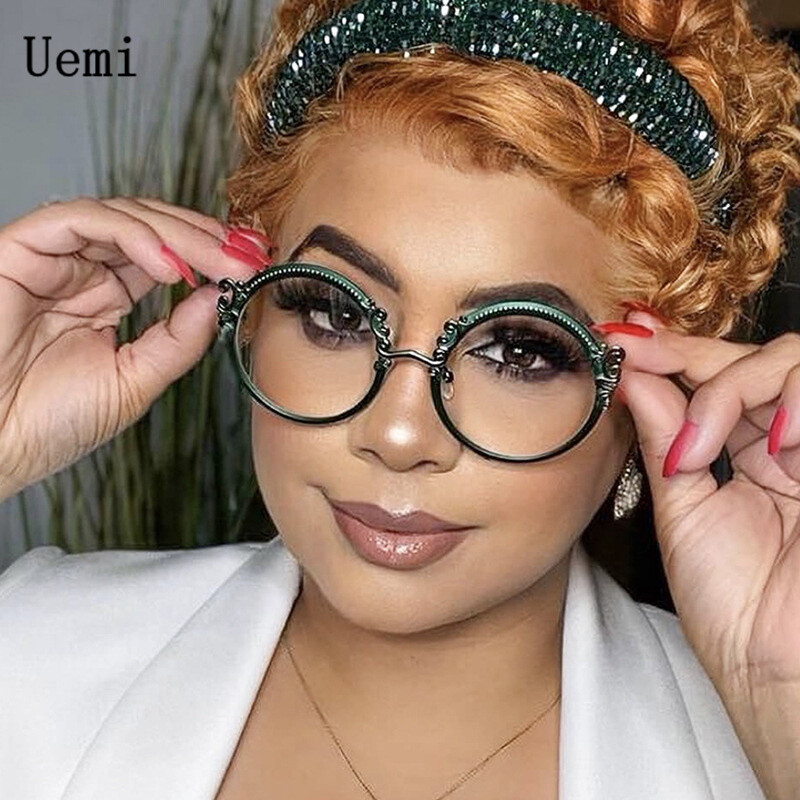 Novi retro cvjetni izrezbareni okrugli okvir za naočale protiv plave svjetlosti Vintage luksuzni metal Opća optika Prozirne leće za čitanje Računalno oko