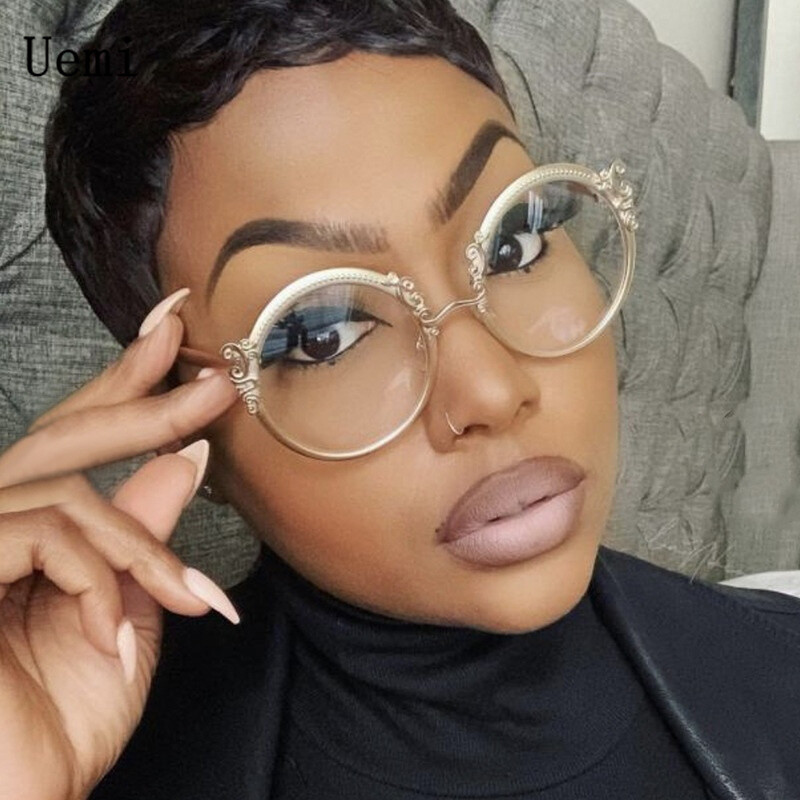 Novi retro cvjetni izrezbareni okrugli okvir za naočale protiv plave svjetlosti Vintage luksuzni metal Opća optika Prozirne leće za čitanje Računalno oko