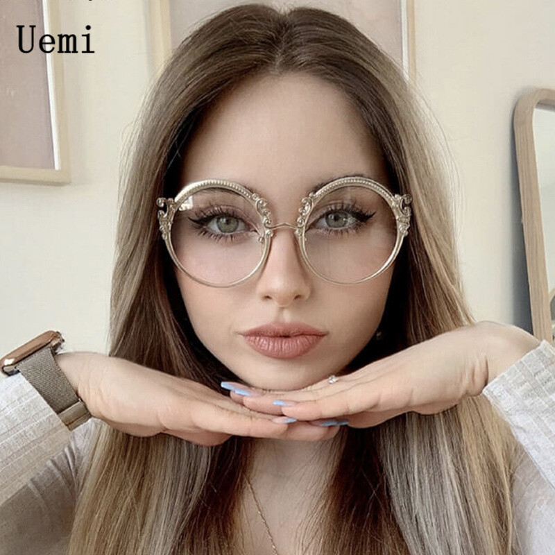 Novi retro cvjetni izrezbareni okrugli okvir za naočale protiv plave svjetlosti Vintage luksuzni metal Opća optika Prozirne leće za čitanje Računalno oko