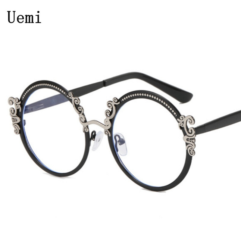 Novi retro cvjetni izrezbareni okrugli okvir za naočale protiv plave svjetlosti Vintage luksuzni metal Opća optika Prozirne leće za čitanje Računalno oko