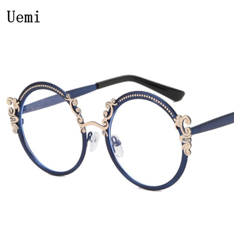 Novi retro cvjetni izrezbareni okrugli okvir za naočale protiv plave svjetlosti Vintage luksuzni metal Opća optika Prozirne leće za čitanje Računalno oko