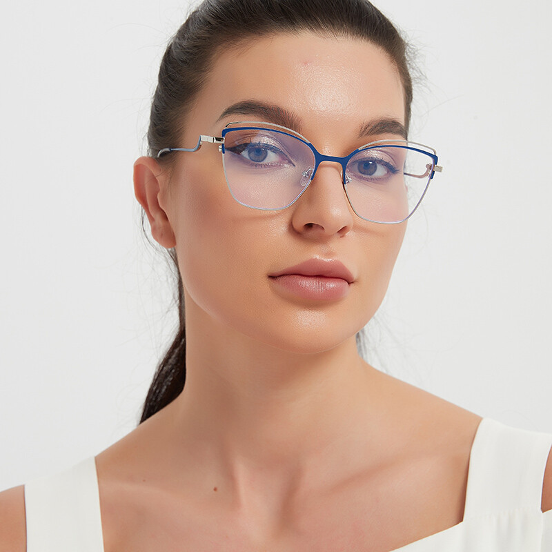 Anti-Blue Light Rays Briļļu ietvars Sieviešu kaķu acu brilles Zīmolu dizaineru caurspīdīgas lēcas datora optiskās brilles