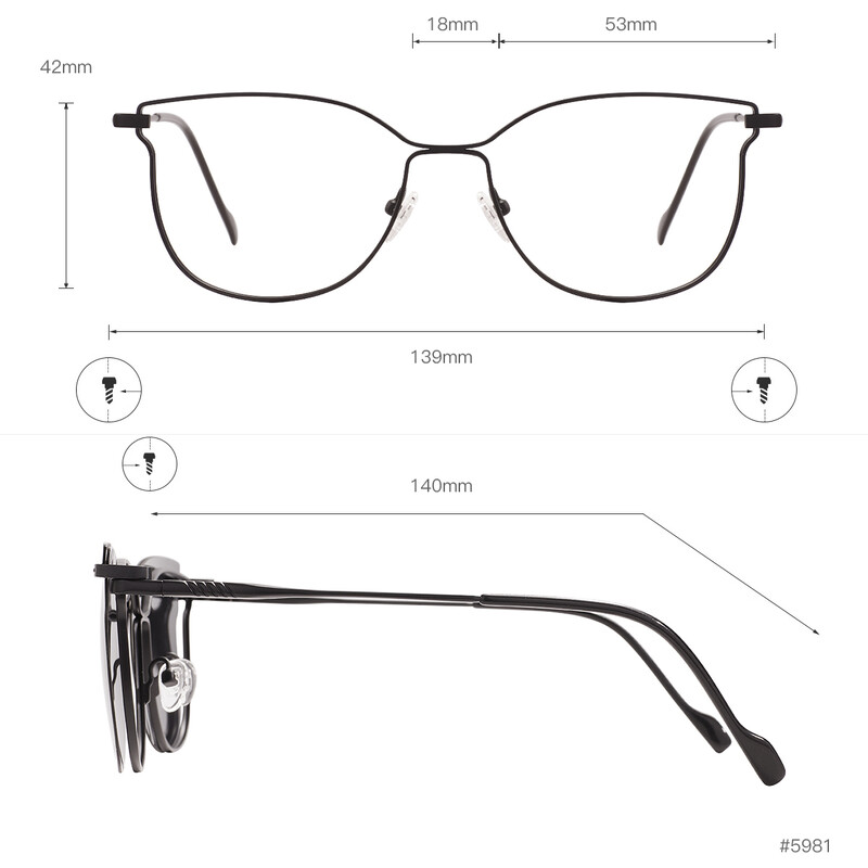 Moteriški metaliniai kačių akių akinių rėmeliai su segtuku ant saulės akinių, skirtų receptiniams lęšiams