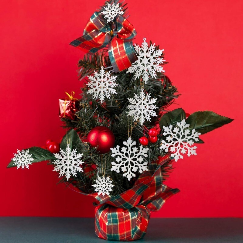 12db/táska fehér csillogó műanyag hópehely díszek karácsonyi helyszín dekoráció karácsonyfa medál otthoni téli parti kellékekhez