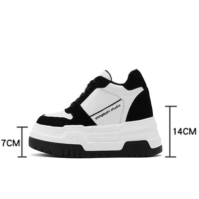 Női 14 CM-es platform cipők Egyszerű dizájn sportcipők kényelmes fűzős tornacipők divatos alkalmi szabadtéri cipők Női 34-39