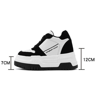 Női 14 CM-es platform cipők Egyszerű dizájn sportcipők kényelmes fűzős tornacipők divatos alkalmi szabadtéri cipők Női 34-39