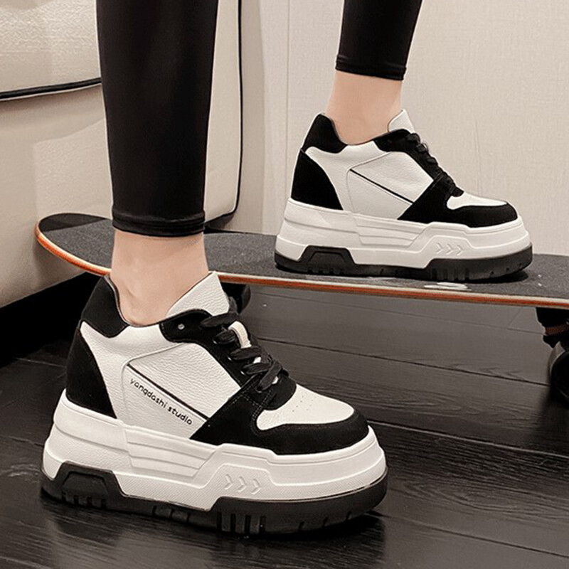 Női 14 CM-es platform cipők Egyszerű dizájn sportcipők kényelmes fűzős tornacipők divatos alkalmi szabadtéri cipők Női 34-39