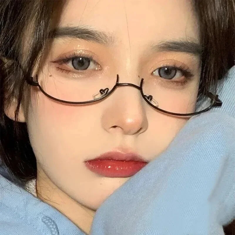 Y2K pusrėminiai akiniai be objektyvo Merginoms Prašmatnūs Harajuku Cosplay Vakarėlis Mados Dekoratyviniai Akiniai Metaliniai Fotografijai Padirbti akiniai