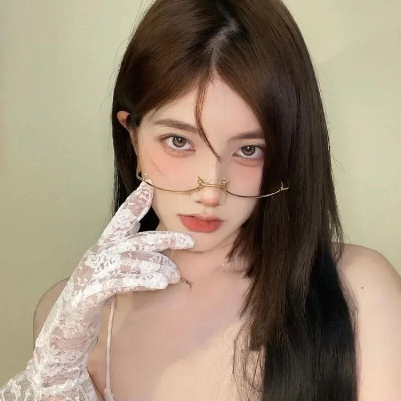 Y2K pusrėminiai akiniai be objektyvo Merginoms Prašmatnūs Harajuku Cosplay Vakarėlis Mados Dekoratyviniai Akiniai Metaliniai Fotografijai Padirbti akiniai