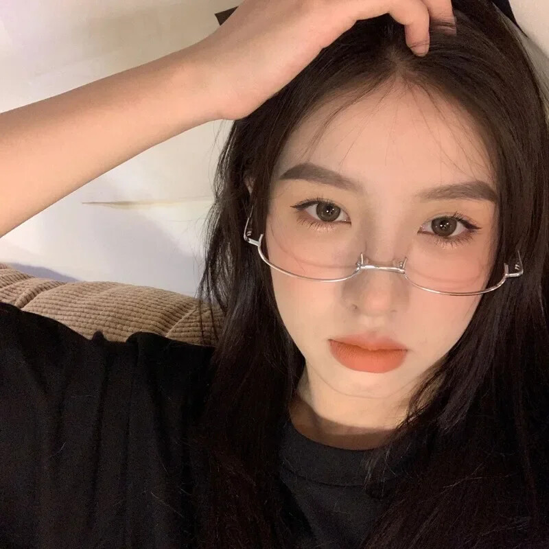 Y2K pusrėminiai akiniai be objektyvo Merginoms Prašmatnūs Harajuku Cosplay Vakarėlis Mados Dekoratyviniai Akiniai Metaliniai Fotografijai Padirbti akiniai