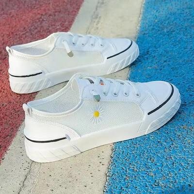 „Canva“ moterų vasara, 2024 m. pavasaris, nauja universali „Ulzzang“ stori, kvėpuojanti sportiniai lentos batai, sausainiai, guma, viršutinė medžiaga